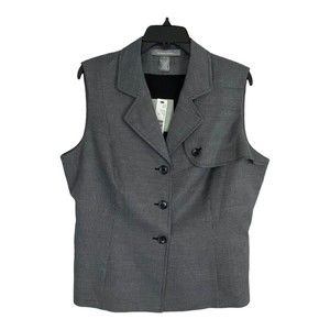 Ellen Tracy Womens Shirt Size 16 Collared Black Hounds Tooth Button NEW